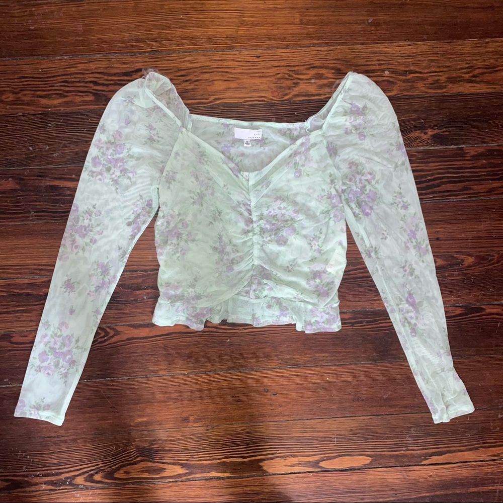 Women’s Green See Through Floral Top